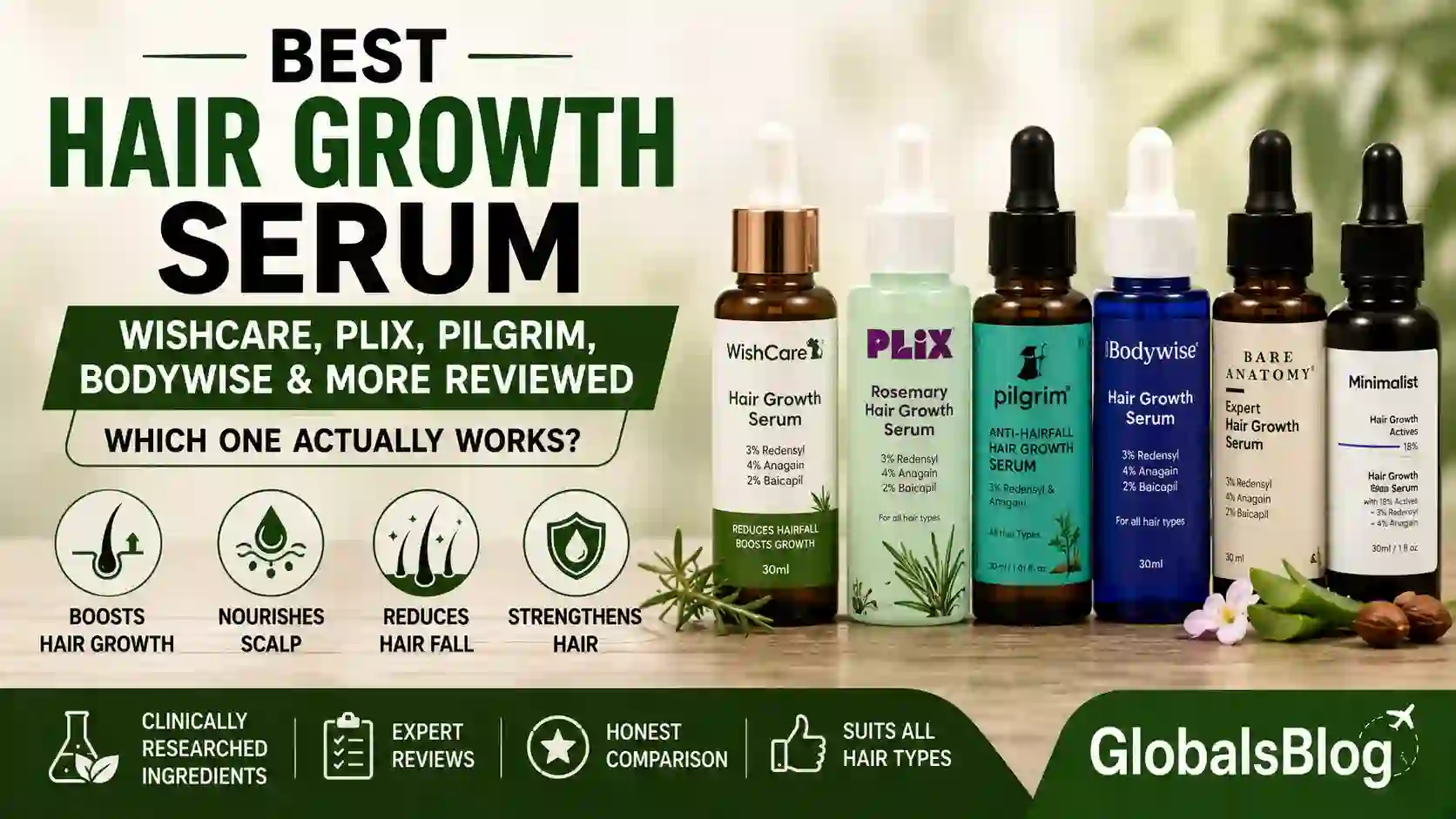 Best Hair Growth Serum India — Wishcare vs Bodywise vs Plix vs Pilgrim Reviewed