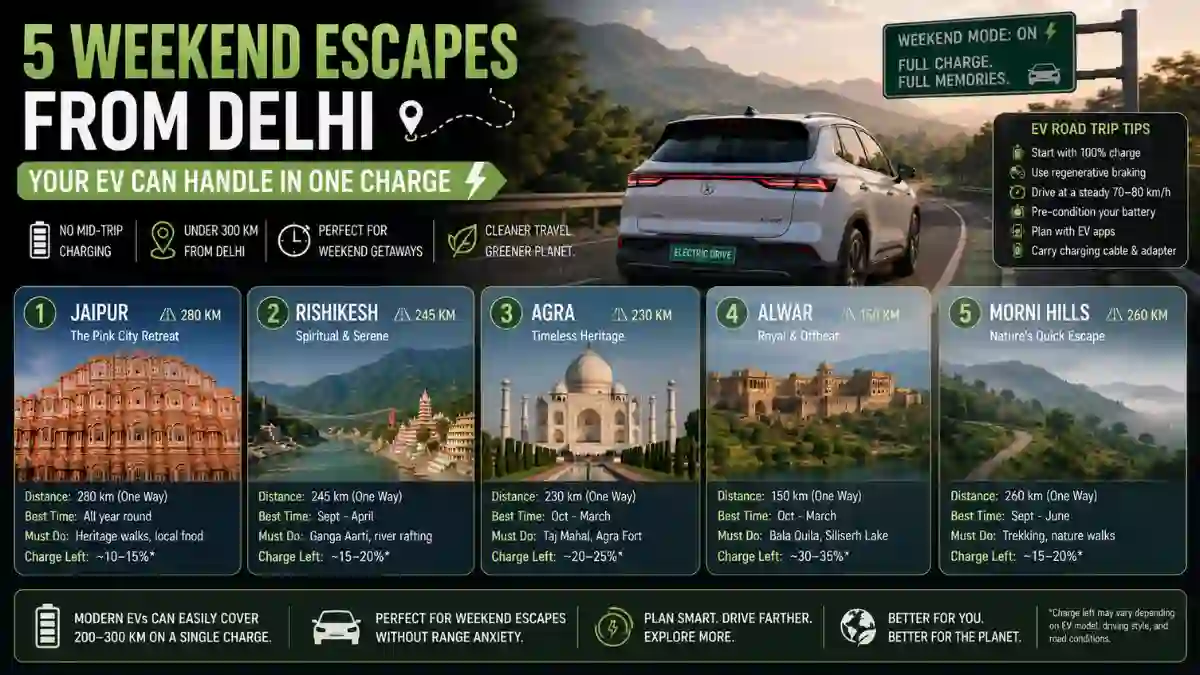 Top 5 EV Weekend Getaways from Delhi on One Charge 2026