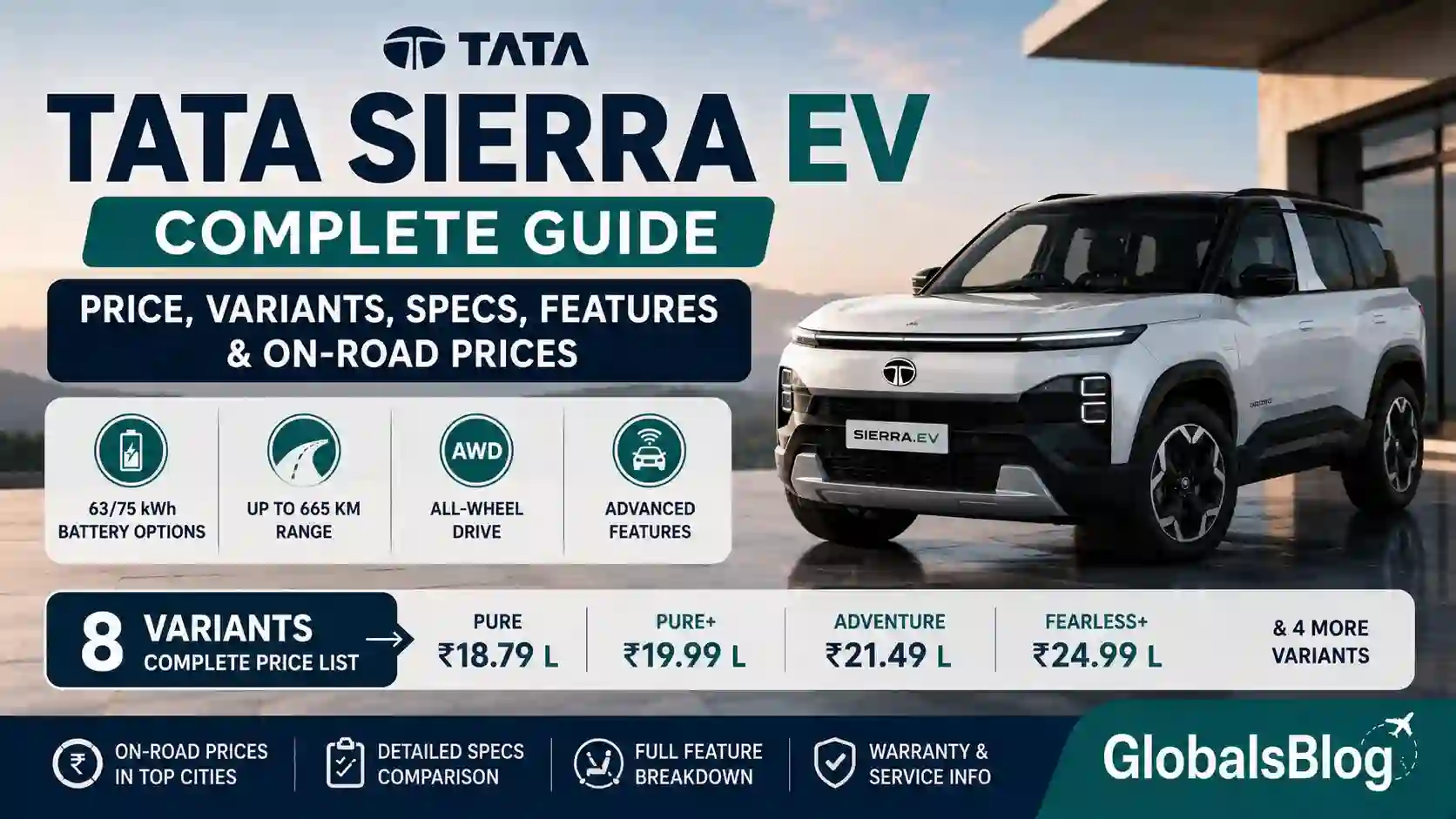 Tata Sierra EV Price, Variants, Specs, Features & On-Road Prices